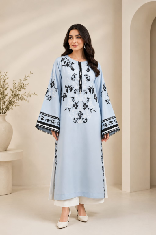 Sky Elegance Embroidered 2-Piece Lawn Suit – Powder Blue